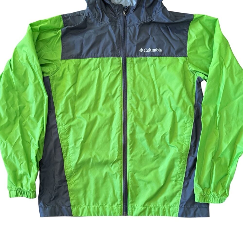 Columbia Kids’ Lime Green Charcoal Hooded Lightweight Jacket Wind Rain L 14/16 - Picture 3 of 9